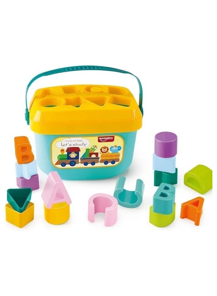 MRUD Baby Plastic First's Block Shapes&Sorter,16 Blocks,ABCD Blocks with Basket,Toys for 6 Months to 2 Yrs Old Kids for Boys&Girls,Multicolor - Image 2