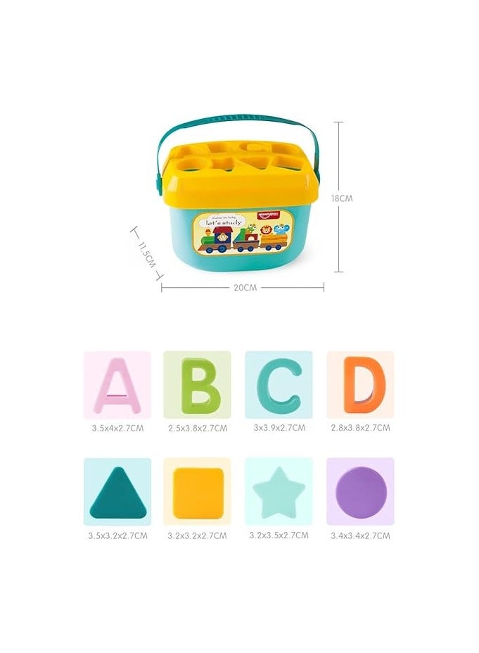 MRUD Baby Plastic First's Block Shapes&Sorter,16 Blocks,ABCD Blocks with Basket,Toys for 6 Months to 2 Yrs Old Kids for Boys&Girls,Multicolor - Image 4