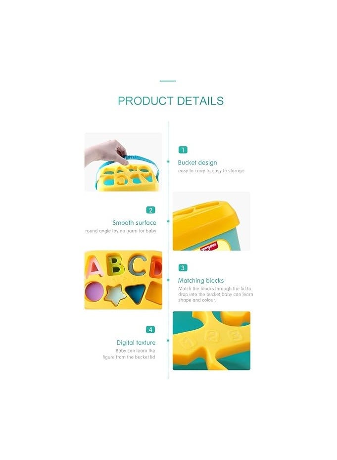 MRUD Baby Plastic First's Block Shapes&Sorter,16 Blocks,ABCD Blocks with Basket,Toys for 6 Months to 2 Yrs Old Kids for Boys&Girls,Multicolor - Image 5