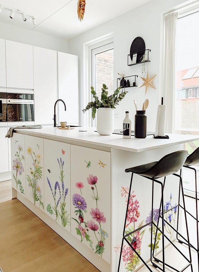 Supzone Flowers Butterflies Wall Decals Chrysanthemums Dragonflies Wall Stickers Peel and Stick Colorful Flower Stickers Elegant Wall Stickers & Murals for Girls Bedroom, Living Room Decor - Image 3