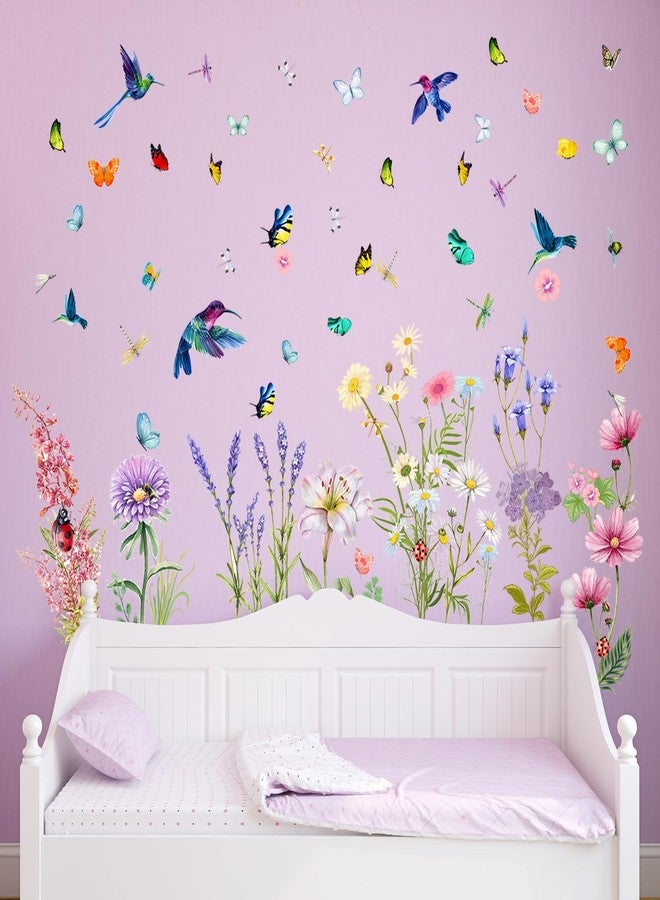 Supzone Flowers Butterflies Wall Decals Chrysanthemums Dragonflies Wall Stickers Peel and Stick Colorful Flower Stickers Elegant Wall Stickers & Murals for Girls Bedroom, Living Room Decor - Image 4