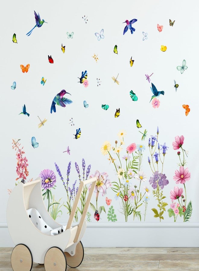 Supzone Flowers Butterflies Wall Decals Chrysanthemums Dragonflies Wall Stickers Peel and Stick Colorful Flower Stickers Elegant Wall Stickers & Murals for Girls Bedroom, Living Room Decor - Image 1