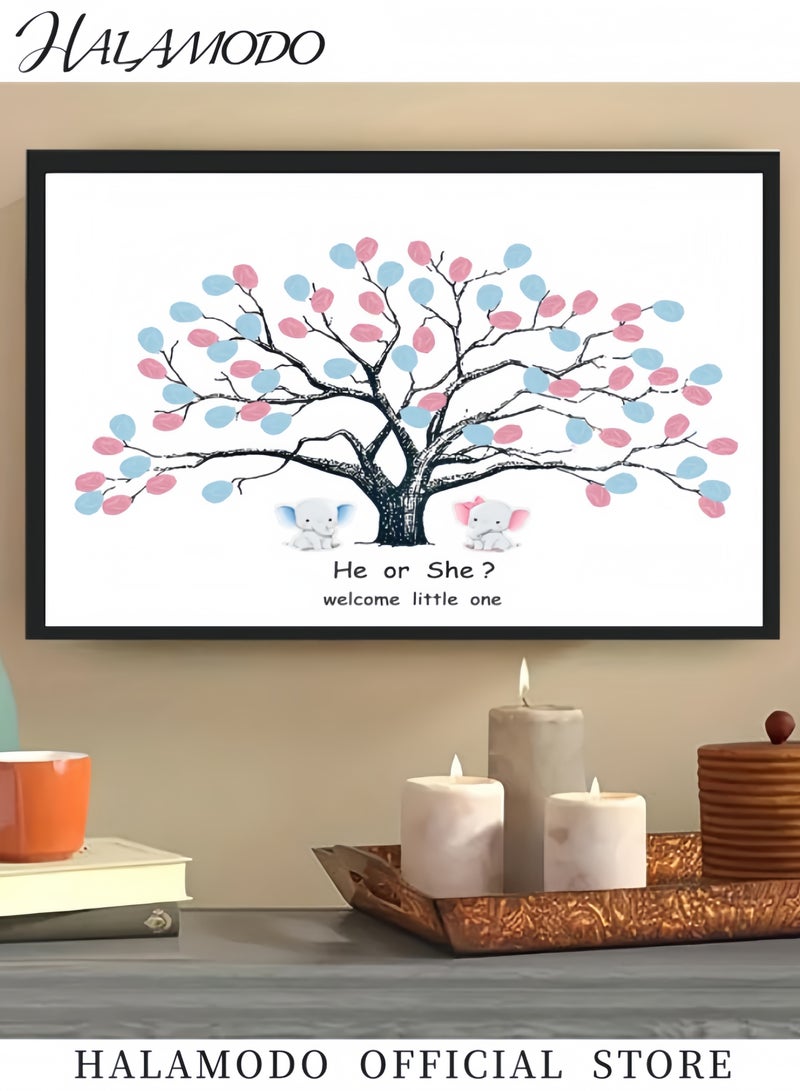 هالامودو ملصق حائط شجرة بصمات الأصابع للكشف عن جنس المولود، كتاب ضيوف حفل استقبال المولود، أفكار لحفل الكشف عن جنس المولود، تذكار الكشف عن جنس المولود، لعبة تذكارية للكشف عن جنس المولود - Image 5