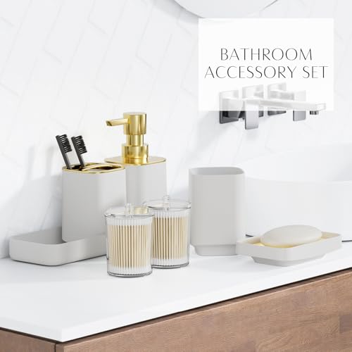 WSBArt 9PCS Bathroom Accessory Set, White Bathroom Set, Bathroom Accessories Set Complete with Trash Can, Toothbrush Holder, Soap Dispenser, Toilet Brush, Bathroom Decor - Image 4