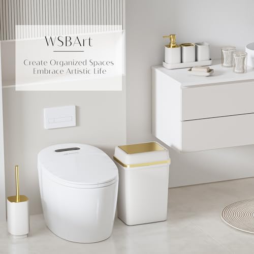 WSBArt 9PCS Bathroom Accessory Set, White Bathroom Set, Bathroom Accessories Set Complete with Trash Can, Toothbrush Holder, Soap Dispenser, Toilet Brush, Bathroom Decor - Image 2