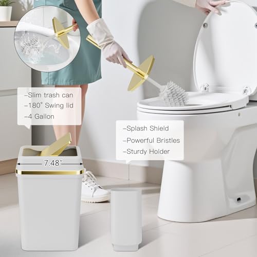 WSBArt 9PCS Bathroom Accessory Set, White Bathroom Set, Bathroom Accessories Set Complete with Trash Can, Toothbrush Holder, Soap Dispenser, Toilet Brush, Bathroom Decor - Image 5