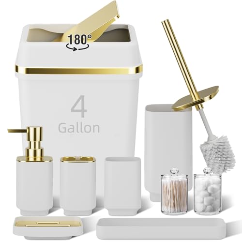 WSBArt 9PCS Bathroom Accessory Set, White Bathroom Set, Bathroom Accessories Set Complete with Trash Can, Toothbrush Holder, Soap Dispenser, Toilet Brush, Bathroom Decor - Image 1
