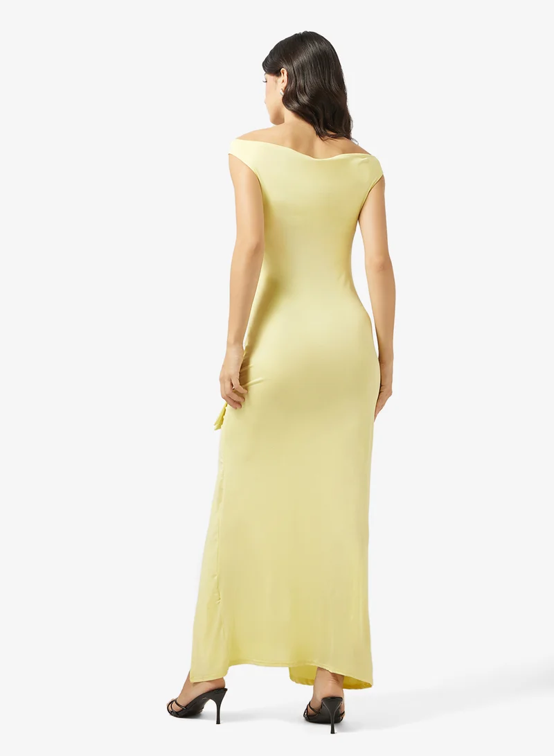 Ginger Cowl Neck Ruched Dress with Slit