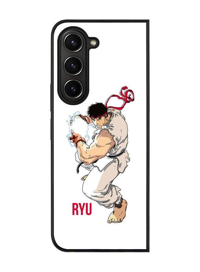 Stylizedd Rugged Black edge case for Samsung Galaxy Z Fold5, Slim fit Soft Case Flexible Rubber Edges Anti Drop TPU Gel Thin Cover -  Street Fighter - Ryu (White) - Image 1