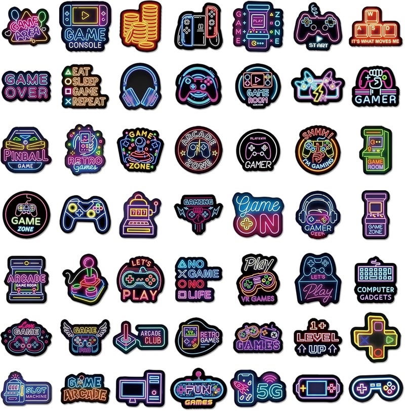 QTL Neon Video Game Stickers for Kids Boys, Gaming Stickers for Water Bottles & Laptop, Gamer Party Supplies, Waterproof Vinyl Pack, 50PCS - Image 4