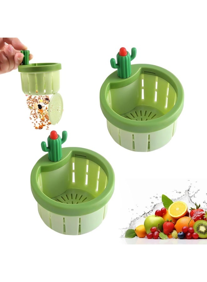 مصفاة حوض مطبخ ذاتية التنظيف بزر ضغط - سلة تفريغ أوتوماتيكية على شكل صبار بمقبض على شكل مجس وتصميم متعدد الفتحات - تمنع الانسدادات، سعة كبيرة - قطعتان - Image 1