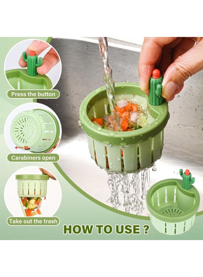 مصفاة حوض مطبخ ذاتية التنظيف بزر ضغط - سلة تفريغ أوتوماتيكية على شكل صبار بمقبض على شكل مجس وتصميم متعدد الفتحات - تمنع الانسدادات، سعة كبيرة - قطعتان - Image 2