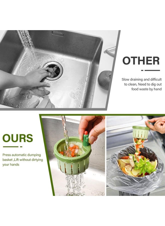 مصفاة حوض مطبخ ذاتية التنظيف بزر ضغط - سلة تفريغ أوتوماتيكية على شكل صبار بمقبض على شكل مجس وتصميم متعدد الفتحات - تمنع الانسدادات، سعة كبيرة - قطعتان - Image 4