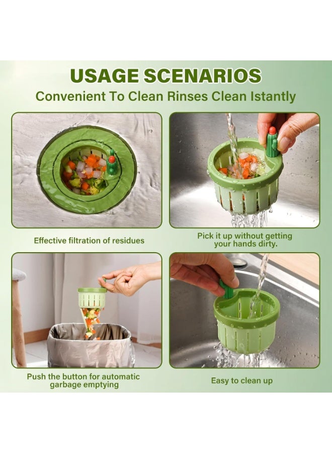 مصفاة حوض مطبخ ذاتية التنظيف بزر ضغط - سلة تفريغ أوتوماتيكية على شكل صبار بمقبض على شكل مجس وتصميم متعدد الفتحات - تمنع الانسدادات، سعة كبيرة - قطعتان - Image 5