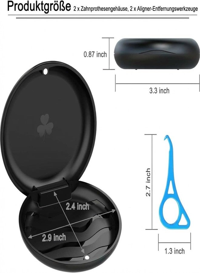 BVN Retainer Case with Aligner Removal Tool (2 Pack), Portable Mouth Guard Case & Denture Box, Slim Orthodontic Retainer Container for Invisalign and Mouthguards, Includes 2 Aligner Hooks - Black - Image 1
