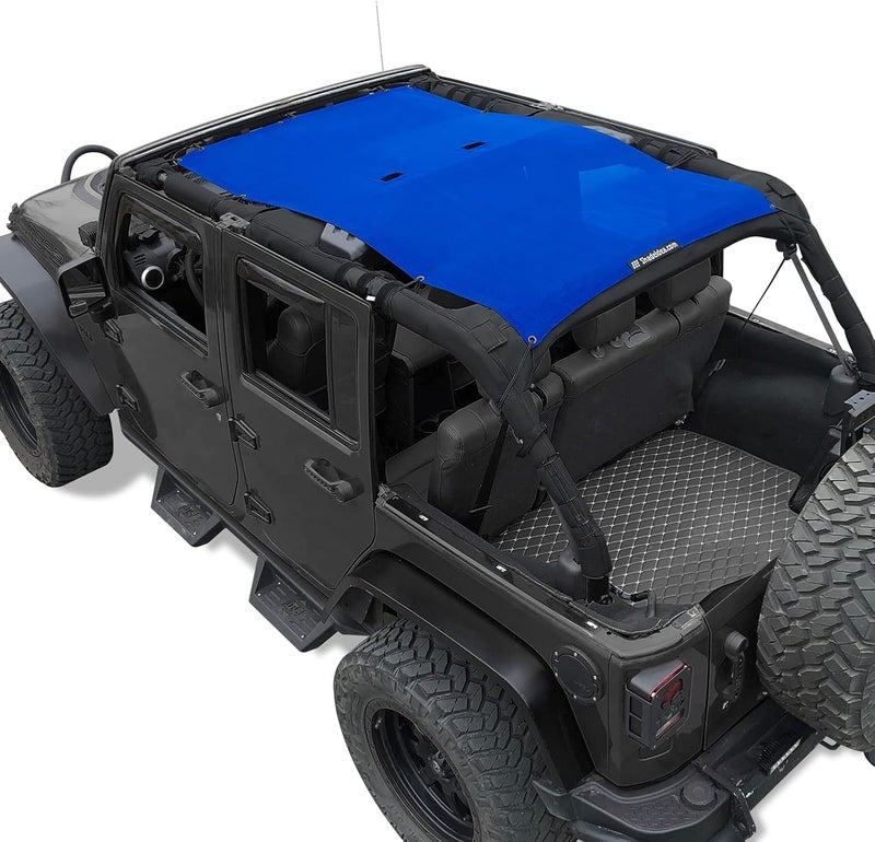 Shadeidea JK Sun Shade Top for Jeep Wrangler JKU (2007-2018) - Blue Soft Mesh Roof Cover - Image 1