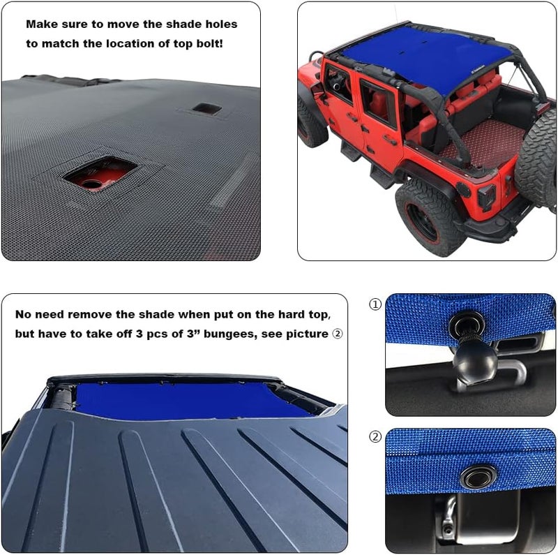 Shadeidea JK Sun Shade Top for Jeep Wrangler JKU (2007-2018) - Blue Soft Mesh Roof Cover - Image 3
