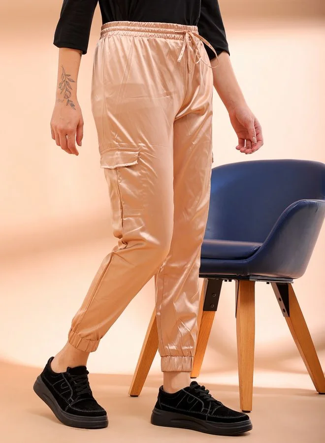مرفوعة Women Regular Fit Solid High-Rise Cargo Joggers