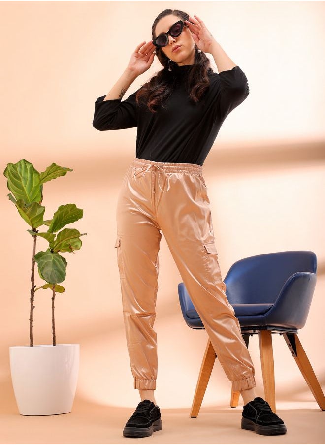 Freehand Women Regular Fit Solid High-Rise Cargo Joggers  - Image 1