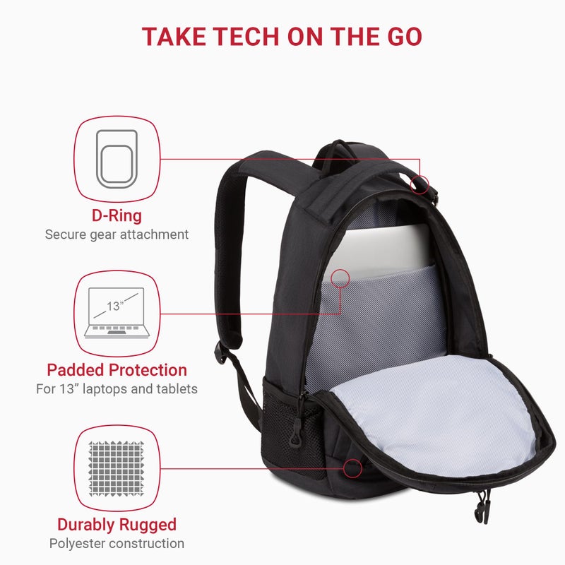 SwissGear 1186 Special Edition 13â€ Laptop Backpack â€“ Grey â€“ Compact Tech Bag with Reflective Accents â€“ Multiple Organizer Pockets with Bungee Cords & D-ring Attachment Point - Image 2