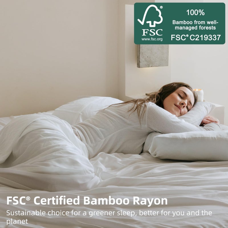 GOKOTTA King Size Sheets Set 4 Piece, 100% FSCÂ® Certified Rayon Derived from Bamboo, Luxury Breathable and Silky Soft Sheets, Deep Pocket 16" Fitted Sheet with Elastic Corner Straps, Bright White - Image 2