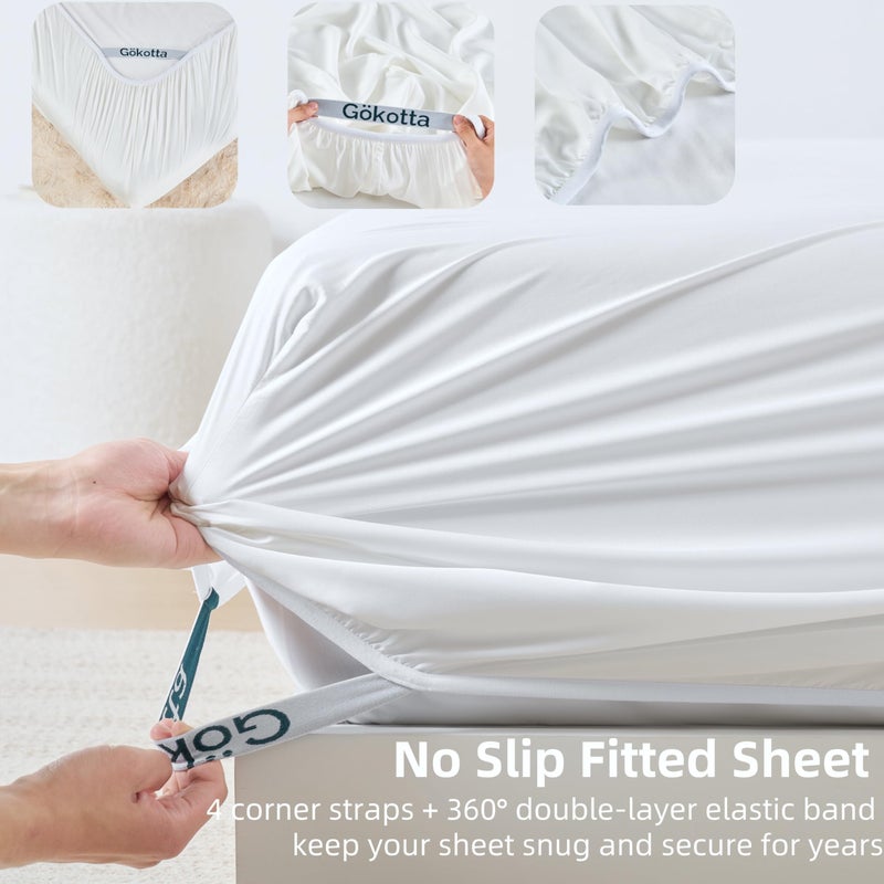 GOKOTTA King Size Sheets Set 4 Piece, 100% FSCÂ® Certified Rayon Derived from Bamboo, Luxury Breathable and Silky Soft Sheets, Deep Pocket 16" Fitted Sheet with Elastic Corner Straps, Bright White - Image 5