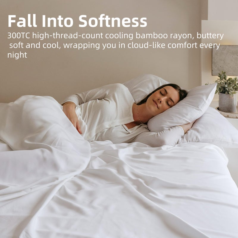 GOKOTTA King Size Sheets Set 4 Piece, 100% FSCÂ® Certified Rayon Derived from Bamboo, Luxury Breathable and Silky Soft Sheets, Deep Pocket 16" Fitted Sheet with Elastic Corner Straps, Bright White - Image 3