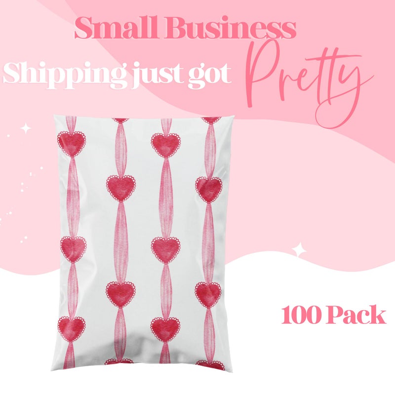 Pretty Package Store 6X9 Designer Poly Mailer 100 Pack Heavy Duty Waterproof Self Seal Shipping Bags For Small Business Large Mailing Envelopes Bulk Tear Resistant Packaging Red Valentine Heart - Image 4