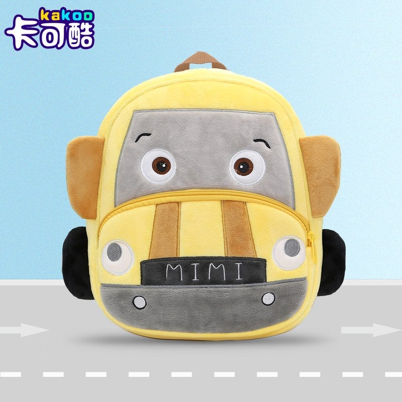 Plush Kids Backpack, Mini Car Vehicle Design, Soft Lightweight School Bag for Toddlers and Preschool Kids - Image 1