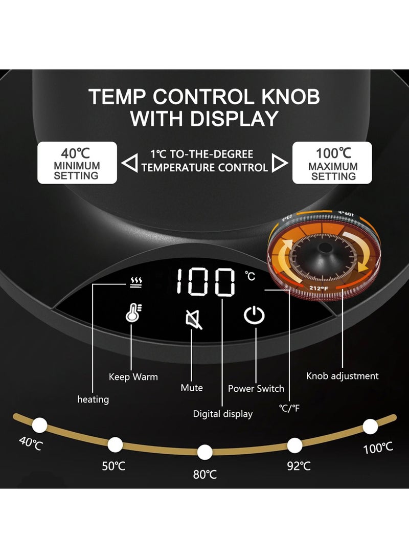 TDAO Luxury Design 900ML 1200W Electric Gooseneck Kettle, Gooseneck Kettle with Solid Wood Handle, V60 Coffee Kettle, Tea Kettle, Power Knob Temperature Adjustment with Digital Display Temperature, Automatic Insulation, One-click Mute, Stainless Steel Material Suitable for Home and Office Black - Image 4