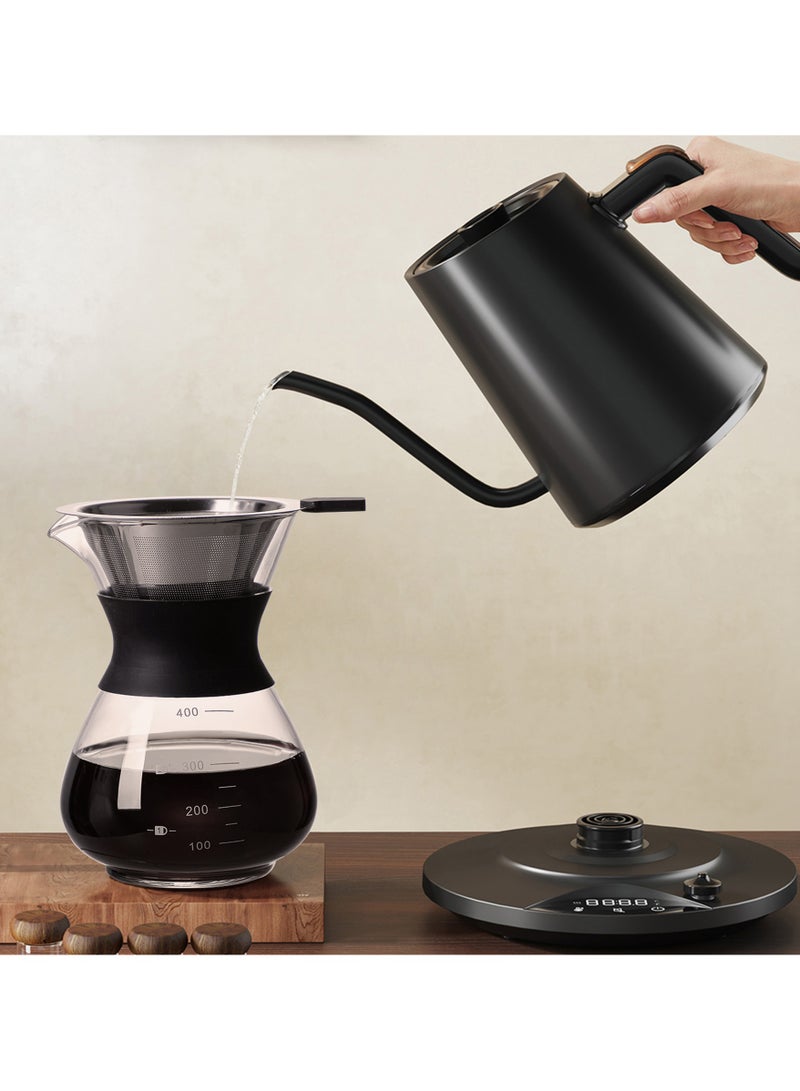 TDAO Luxury Design 900ML 1200W Electric Gooseneck Kettle, Gooseneck Kettle with Solid Wood Handle, V60 Coffee Kettle, Tea Kettle, Power Knob Temperature Adjustment with Digital Display Temperature, Automatic Insulation, One-click Mute, Stainless Steel Material Suitable for Home and Office Black - Image 3