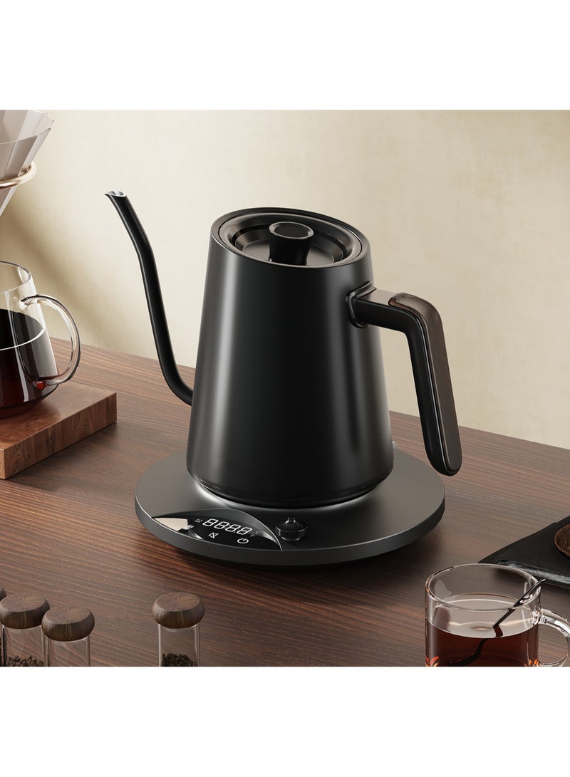 TDAO Luxury Design 900ML 1200W Electric Gooseneck Kettle, Gooseneck Kettle with Solid Wood Handle, V60 Coffee Kettle, Tea Kettle, Power Knob Temperature Adjustment with Digital Display Temperature, Automatic Insulation, One-click Mute, Stainless Steel Material Suitable for Home and Office Black - Image 2