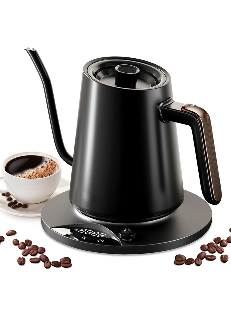 TDAO Luxury Design 900ML 1200W Electric Gooseneck Kettle, Gooseneck Kettle with Solid Wood Handle, V60 Coffee Kettle, Tea Kettle, Power Knob Temperature Adjustment with Digital Display Temperature, Automatic Insulation, One-click Mute, Stainless Steel Material Suitable for Home and Office Black - Image 1