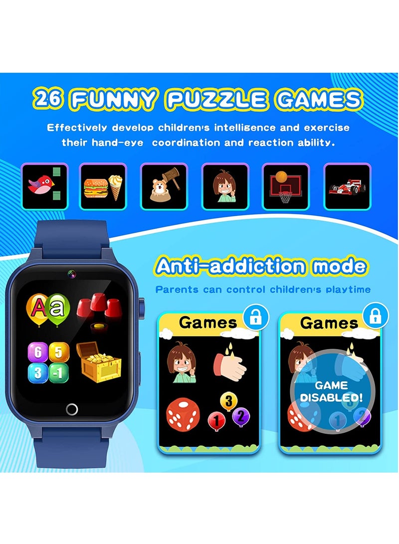 ساعة ذكية للأطفال ألعاب البنات، ساعة أطفال للبنات والأولاد من عمر 4 إلى 12 سنة، مع مشغل موسيقى وكاميرا فيديو، 26 لعبة - Image 3