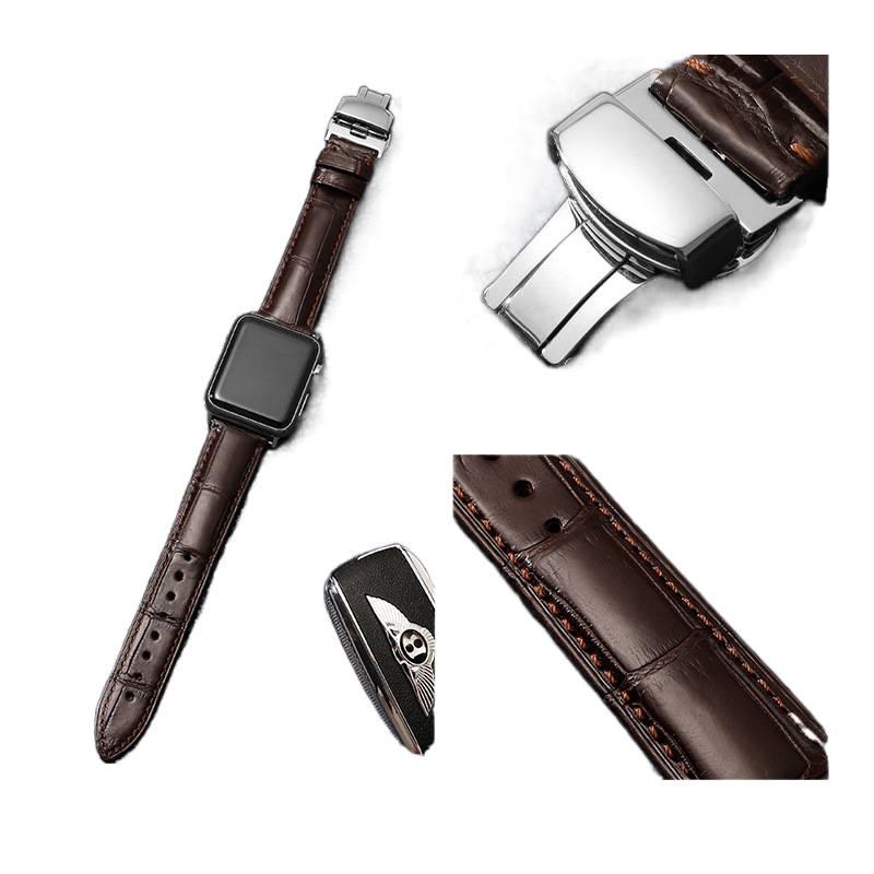 سوار ساعة ذكية سوار جلدي كلاسيكي متوافق مع Apple Watch 38/40/41/42/44/45/49mm بملاءمة قابلة للتعديل وحزام بديل باللون أسود قابل للتعديل - Image 4