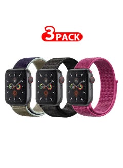 3 Pack For Apple Watch 41mm 40mm 38mm Nylon Sport Loop Band Compatible With iWatch Series 7 SE 6 5 4 3 2 1 Men Women Braided Stretchy Nylon Loop Bands