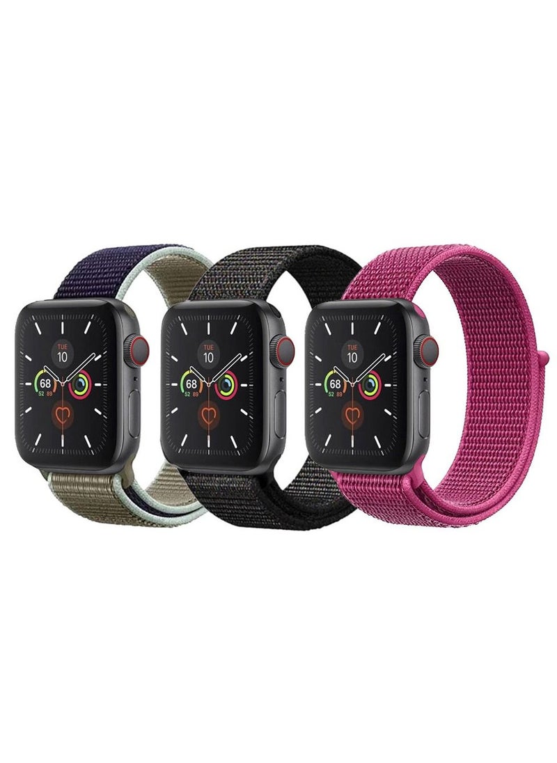 CATANES - 3 Pack For Apple Watch 41mm 40mm 38mm Nylon Sport Loop Band Compatible With iWatch Series 7 SE 6 5 4 3 2 1 Men Women Braided Stretchy Nylon Loop Bands - Image 1