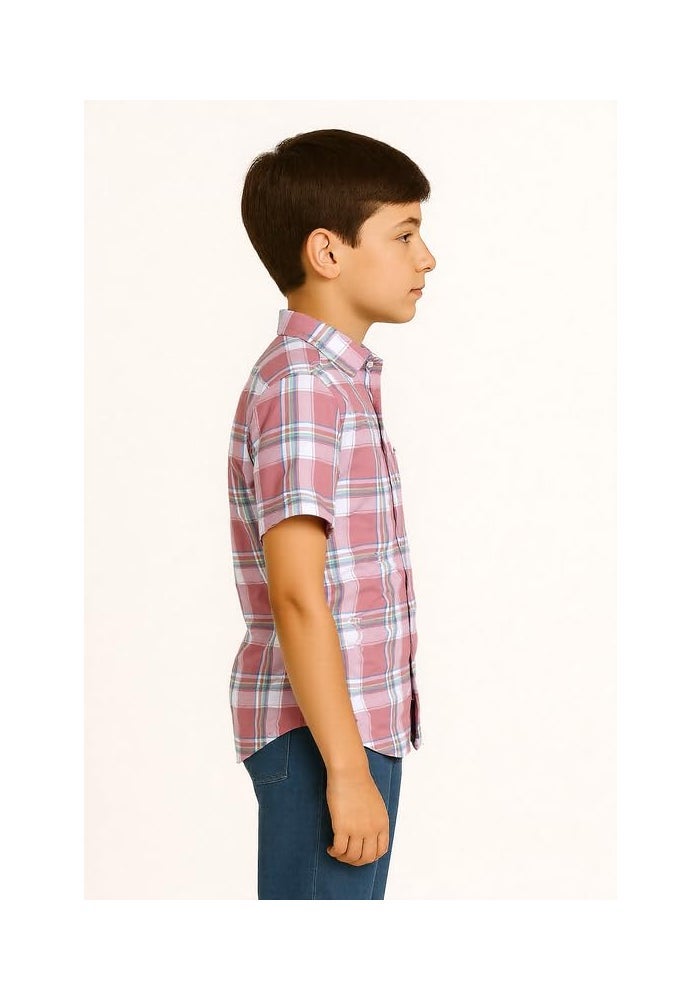 CAVIO Boys Cotton Half Sleeves Checkered Casual Shirt and T-Shirt Set in Pink - Image 3