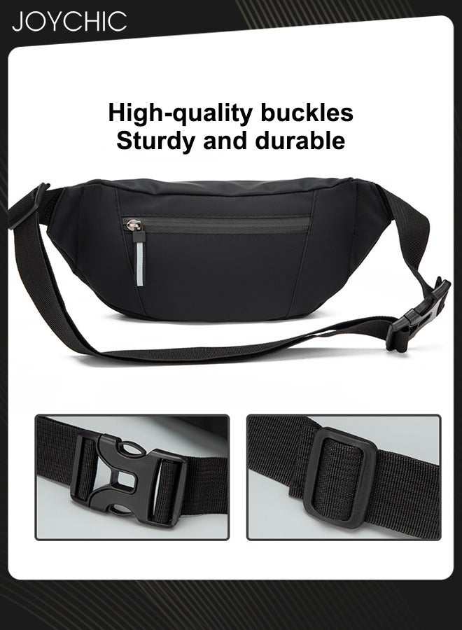 Joychic حقيبة خصر كاجوال للرجال مقاومة للماء على الطراز الكوري حقيبة صدر عصرية مقاومة للاهتراء حقيبة كتف عبر الجسم مع مقبس سماعة رأس للرياضات الخارجية والتسلق باللون الأسود - Image 2