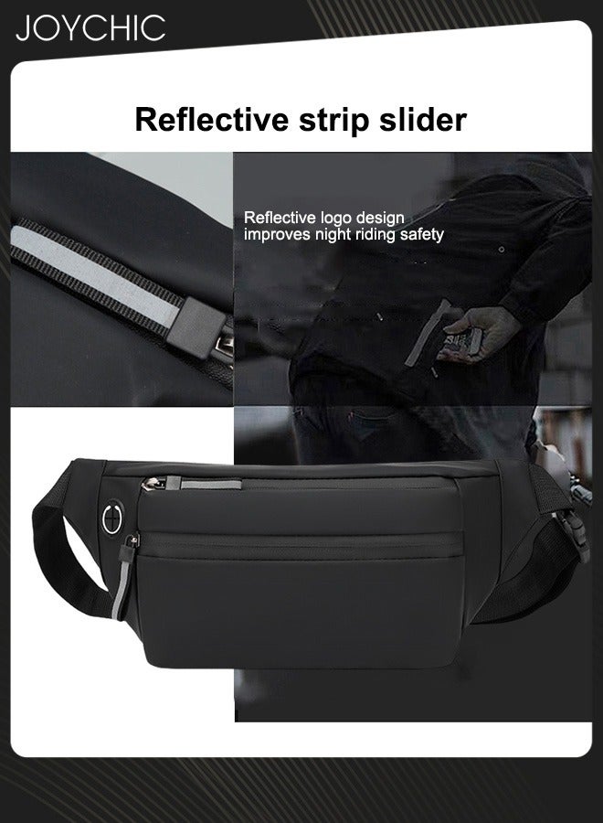 Joychic حقيبة خصر كاجوال للرجال مقاومة للماء على الطراز الكوري حقيبة صدر عصرية مقاومة للاهتراء حقيبة كتف عبر الجسم مع مقبس سماعة رأس للرياضات الخارجية والتسلق باللون الأسود - Image 4
