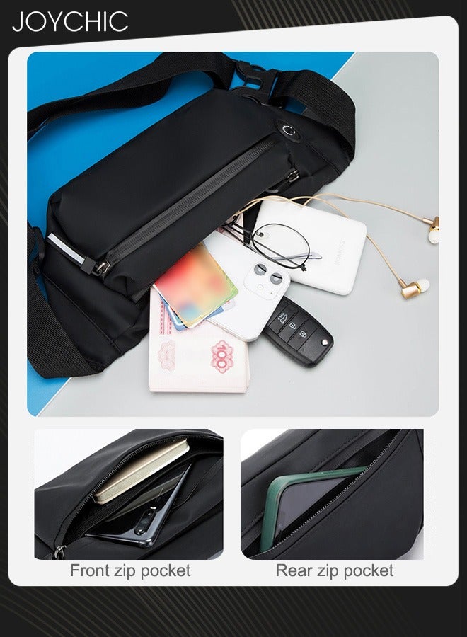Joychic حقيبة خصر كاجوال للرجال مقاومة للماء على الطراز الكوري حقيبة صدر عصرية مقاومة للاهتراء حقيبة كتف عبر الجسم مع مقبس سماعة رأس للرياضات الخارجية والتسلق باللون الأسود - Image 3