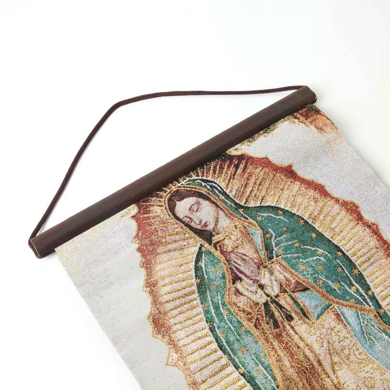 HZMAN Virgin Mary Painting Retro Handmade Weave Wall Art Decor Holy Our Lady Guadalupe Aesthetic Picture for Living Room Bedroom Wood Framed 17x12 inch - Image 3
