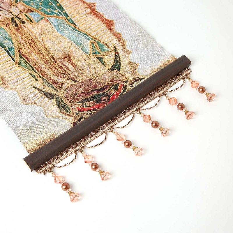 HZMAN Virgin Mary Painting Retro Handmade Weave Wall Art Decor Holy Our Lady Guadalupe Aesthetic Picture for Living Room Bedroom Wood Framed 17x12 inch - Image 4