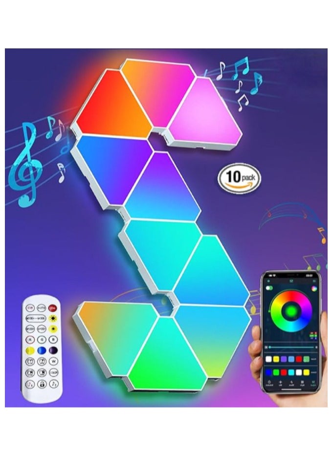 Generic - 10 Pack Triangle LED Light, RGB Gaming Lights for Gaming Setup, DIY Triangle LED Wall Lights with 6 Connection Ports, APP and Remote Controlled, Music Sync for Gaming Room Bedroom Streaming - Image 1