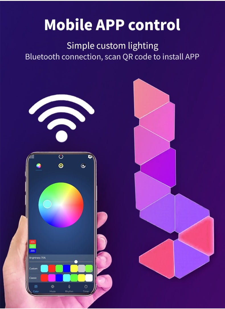 Generic - 10 Pack Triangle LED Light, RGB Gaming Lights for Gaming Setup, DIY Triangle LED Wall Lights with 6 Connection Ports, APP and Remote Controlled, Music Sync for Gaming Room Bedroom Streaming - Image 1