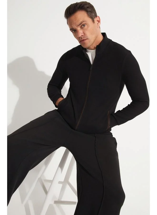 JUNE Exclusive Men Zippered Sweatshirt Black