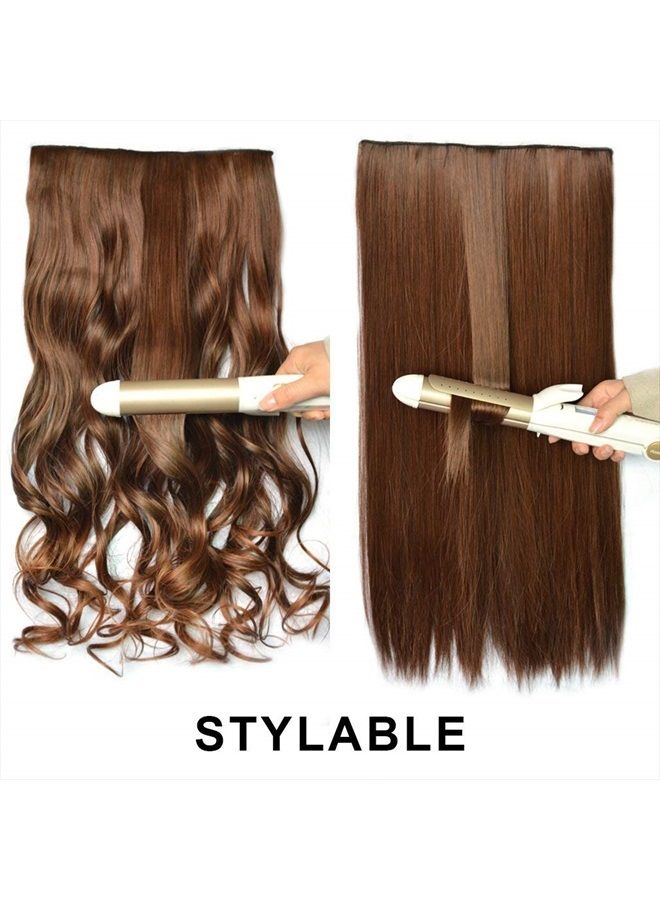 REECHO 20" 1-Pack 3/4 Full Head Curly Wave Blonde Mixed Hair Color Clips in on Synthetic Hair Extensions Hairpieces for Women 5 Clips 4.5 Oz per Piece - Medium Blonde with Highlights - Image 5