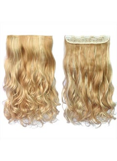 REECHO 20" 1-Pack 3/4 Full Head Curly Wave Blonde Mixed Hair Color Clips in on Synthetic Hair Extensions Hairpieces for Women 5 Clips 4.5 Oz per Piece - Medium Blonde with Highlights  - Image 1