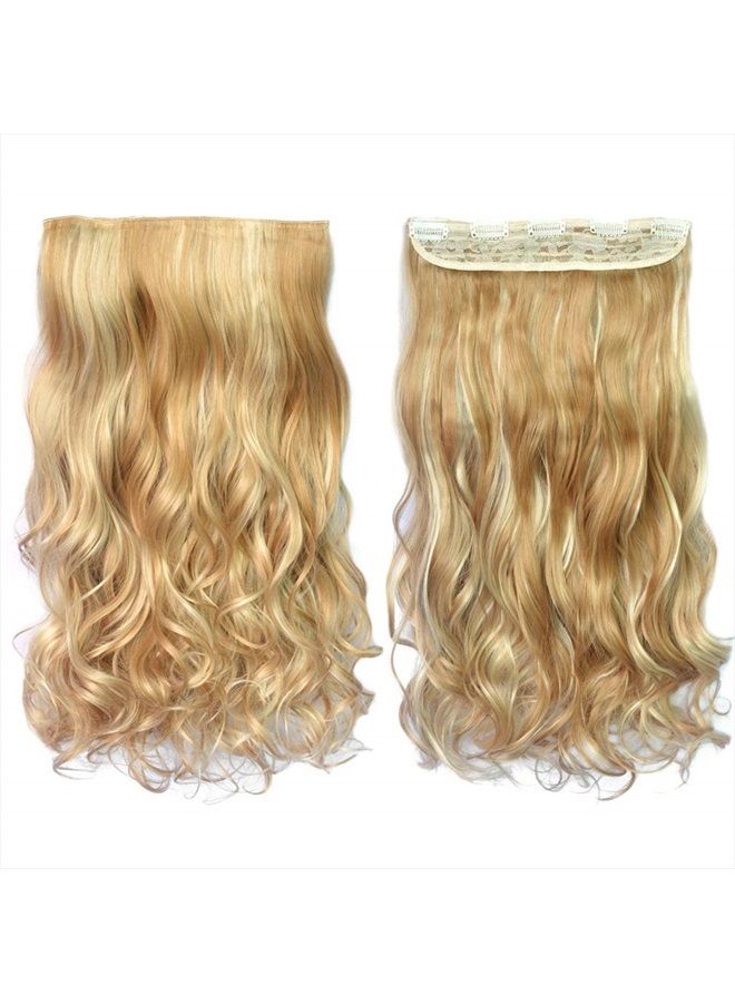REECHO 20" 1-Pack 3/4 Full Head Curly Wave Blonde Mixed Hair Color Clips in on Synthetic Hair Extensions Hairpieces for Women 5 Clips 4.5 Oz per Piece - Medium Blonde with Highlights - Image 1
