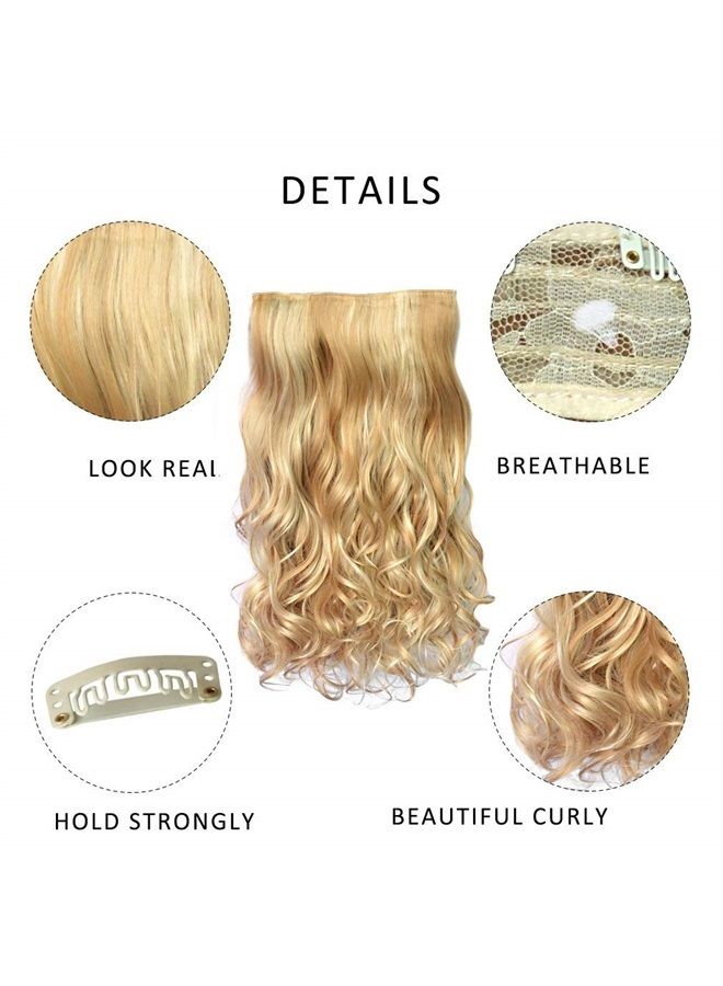 REECHO 20" 1-Pack 3/4 Full Head Curly Wave Blonde Mixed Hair Color Clips in on Synthetic Hair Extensions Hairpieces for Women 5 Clips 4.5 Oz per Piece - Medium Blonde with Highlights - Image 2